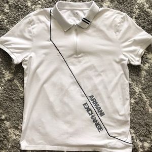 Armani Exchange Large Kids Zip Up Polo White